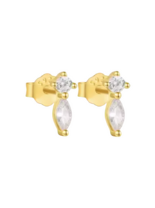 Casey Solitaire Marquis Gold Studs | Gold Plated 925 Sterling Silver