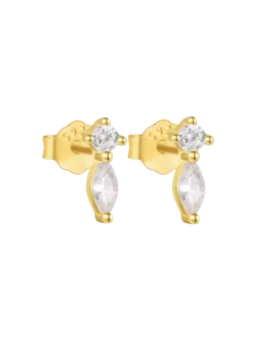 Casey Solitaire Marquis Gold Studs | Gold Plated 925 Sterling Silver