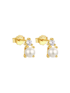Prudence Pearl Diamond Gold Studs | Gold Plated 925 Sterling Silver