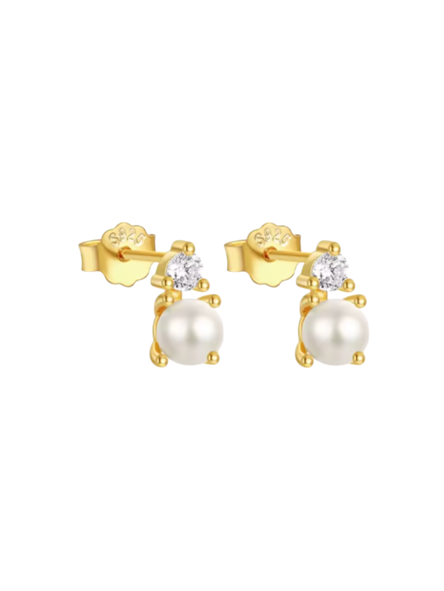 Prudence Pearl Diamond Gold Studs | Gold Plated 925 Sterling Silver