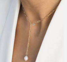 Load image into Gallery viewer, Zinnia Pearl Drop Gold Necklace | Stainless Steel Gold Plated
