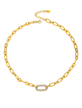 Load image into Gallery viewer, Odesa Pave Diamond Gold Oval Necklace| Stainless Steel Gold Plated

