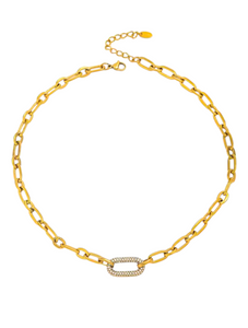 Odesa Pave Diamond Gold Oval Necklace| Stainless Steel Gold Plated