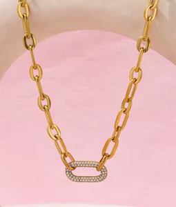 Odesa Pave Diamond Gold Oval Necklace| Stainless Steel Gold Plated