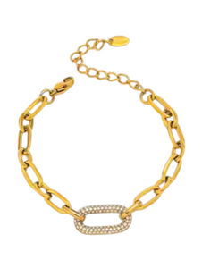 Odesa Pave Diamond Gold Oval Bracelet | Stainless Steel Gold Plated