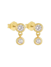 Load image into Gallery viewer, Dulce Double Diamond Bezel Gold Studs | Gold Plated 925 Sterling Silver
