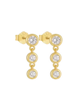 Load image into Gallery viewer, Dulce Triple Diamond Bezel Drops | Gold Plated 925 Sterling Silver
