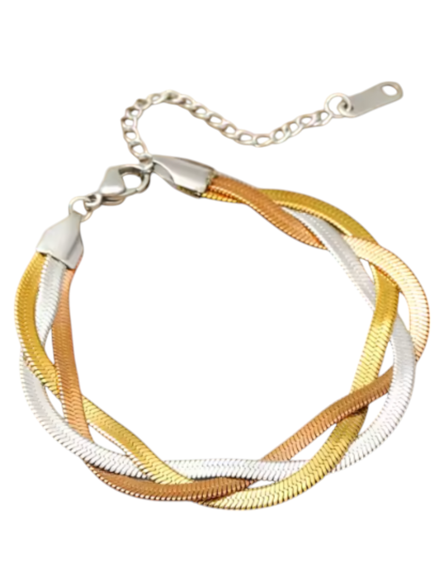 Temperance Three Tone Braided Herringbone Bracelet | Stainless Steel