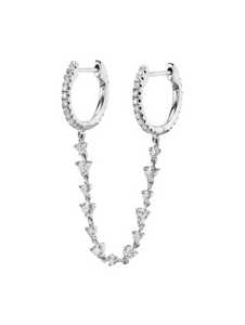 Starla Solitaire Double Silver Diamond Triangle Dangle Huggie | 925 Sterling Silver