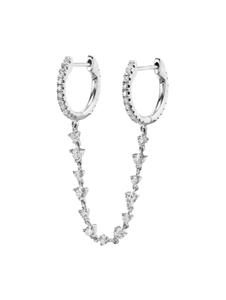 Starla Solitaire Double Silver Diamond Triangle Dangle Huggie | 925 Sterling Silver