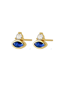 Saylor Sapphire Diamond Gold Studs | Gold Plated 925 Sterling Silver