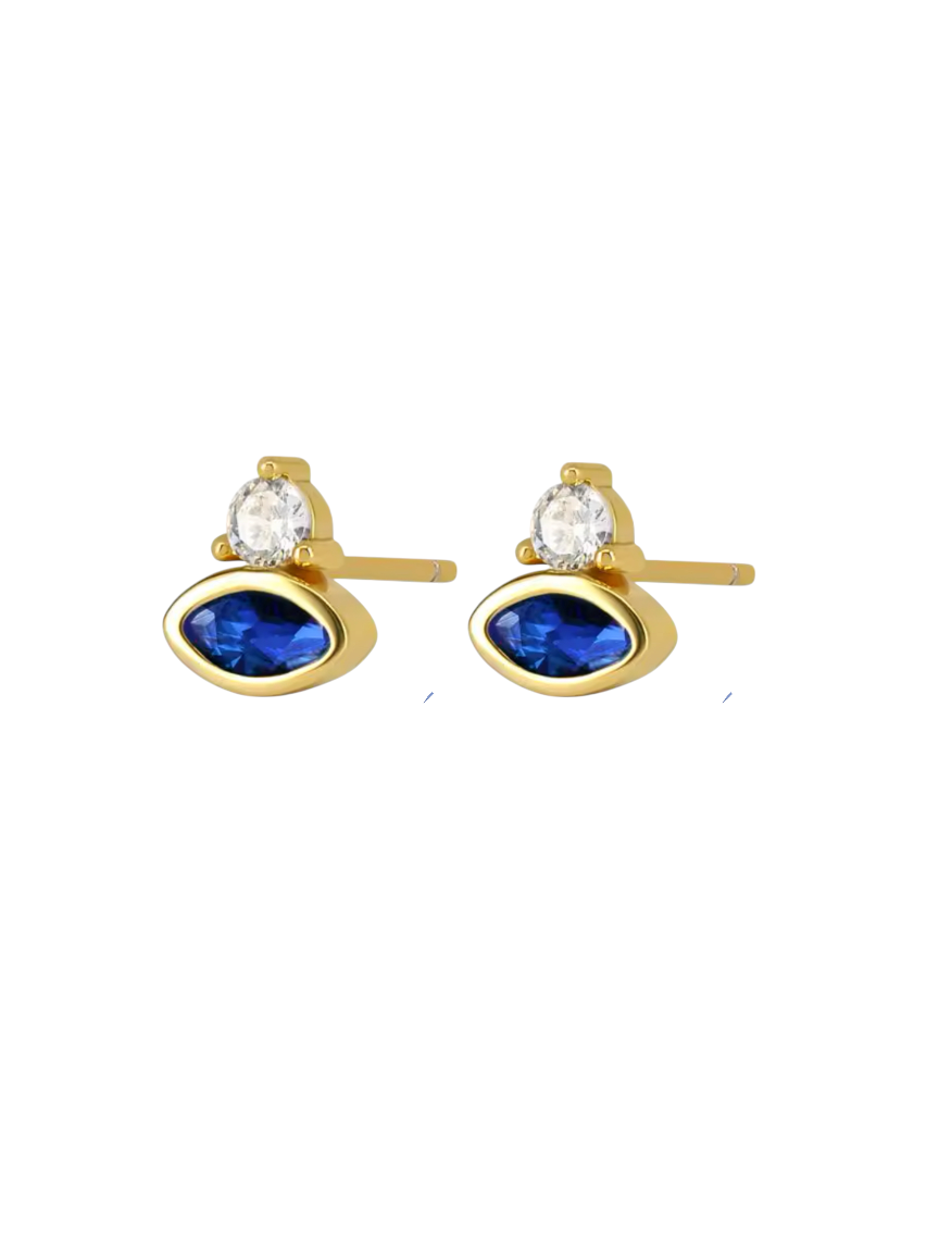 Saylor Sapphire Diamond Gold Studs | Gold Plated 925 Sterling Silver