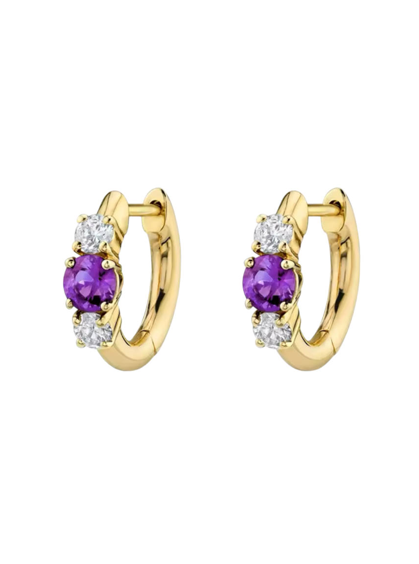Gracie Purple Triple Diamond Gold Huggies | 925 Sterling Silver