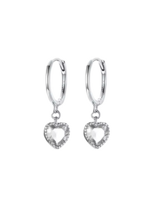 Haven Heart Crystal Drops Silver Huggies | 925 Sterling Silver