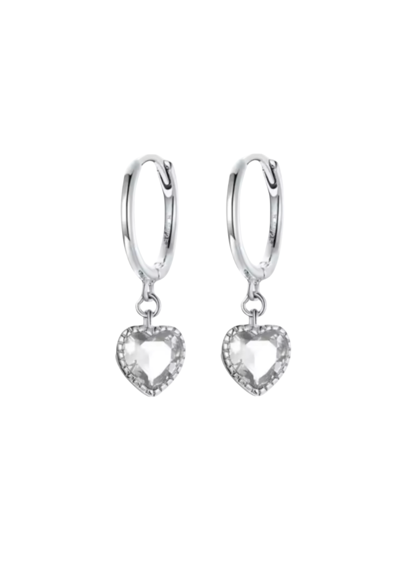 Haven Heart Crystal Drops Silver Huggies | 925 Sterling Silver