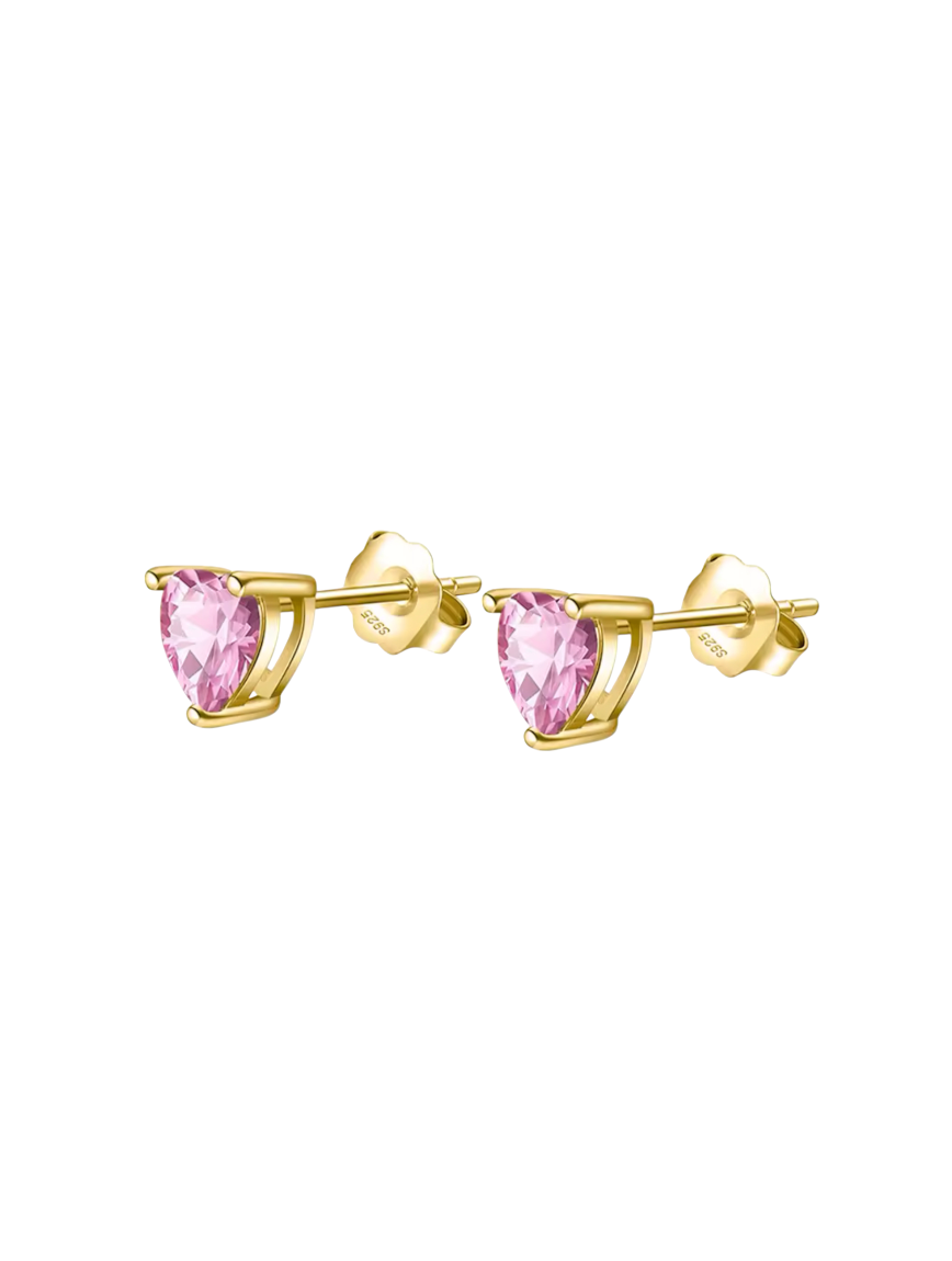 Sonnet Pink Crystal Heart Gold Studs | Gold Plated 925 Sterling Silver