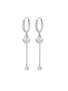 Harper Heart Solitaire Chain Drops Huggies | 925 Sterling Silver