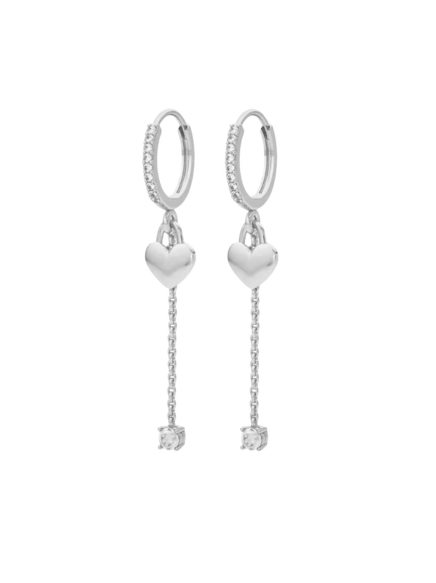 Harper Heart Solitaire Chain Drops Huggies | 925 Sterling Silver