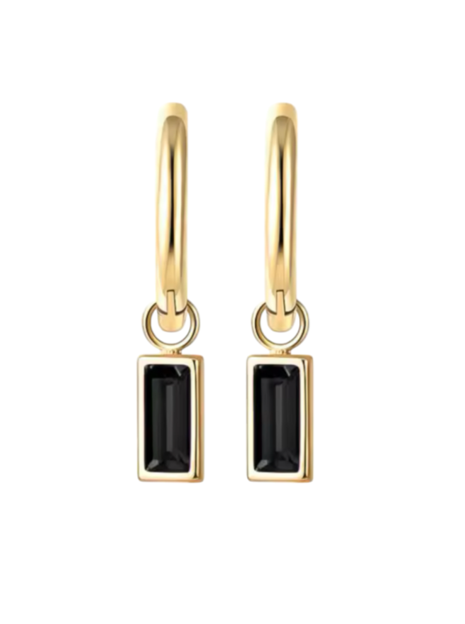 Bezel Mackenzie Black Drops Gold Huggies | Gold Plated 925 Sterling Silver