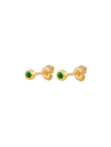 Bezel Emerald Studs | Gold Plated 925 Sterling Silver