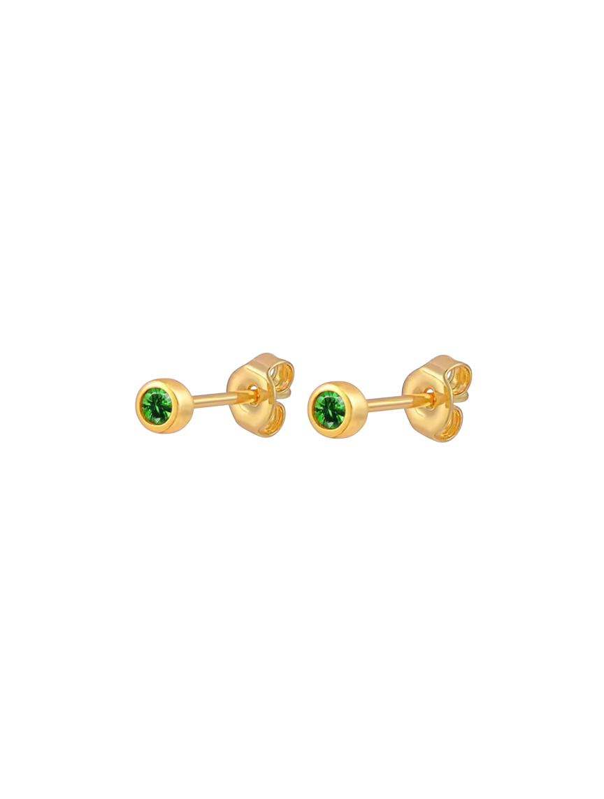 Bezel Emerald Studs | Gold Plated 925 Sterling Silver