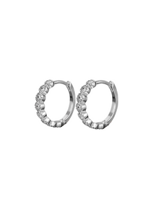 Bezel Diamond Silver Huggies | 925 Sterling Silver