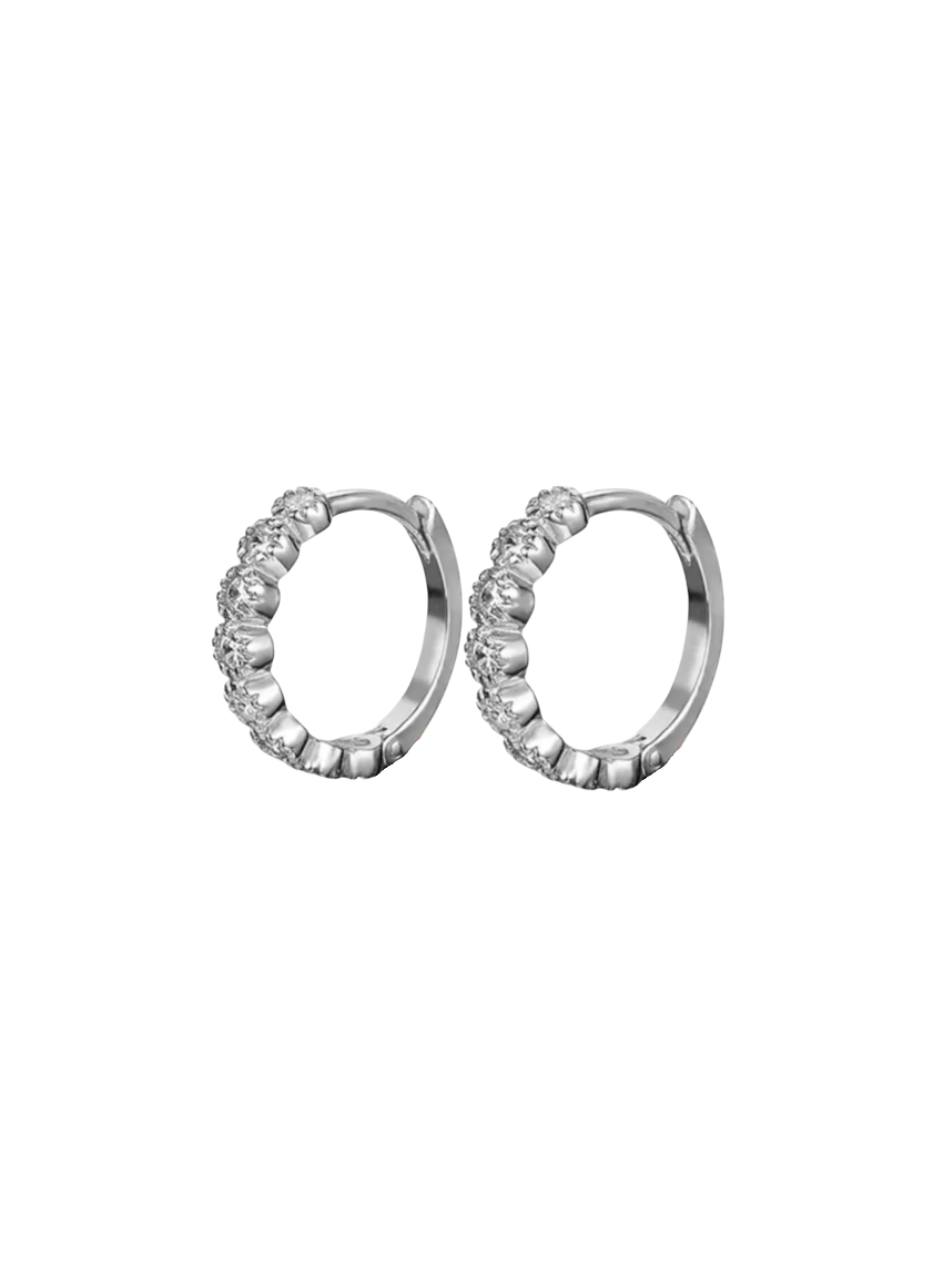 Bezel Diamond Silver Huggies | 925 Sterling Silver