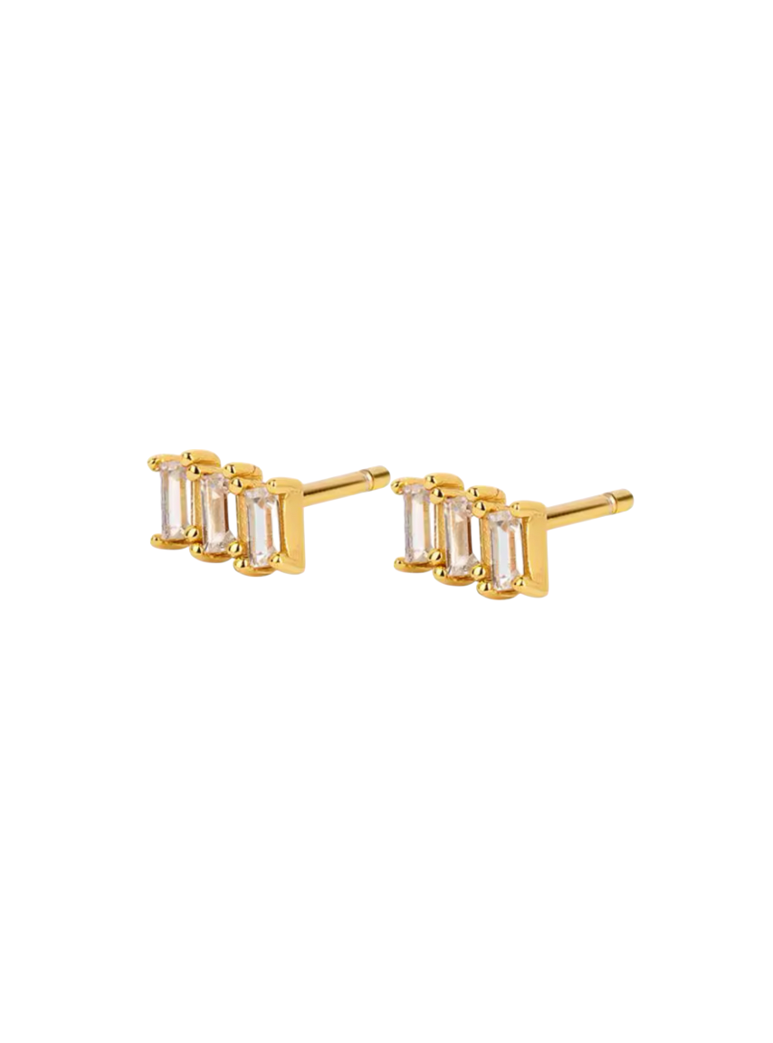 Billy Triple Diamond Gold Studs | Gold Plated 925 Sterling Silver