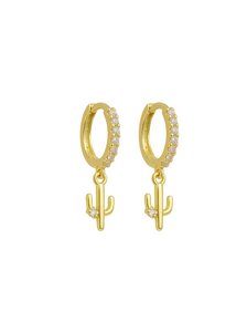 Circe Cactus Diamond Drops Gold Hoops | Gold Plated 925 Sterling Silver