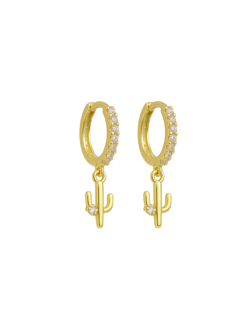 Circe Cactus Diamond Drops Gold Hoops | Gold Plated 925 Sterling Silver