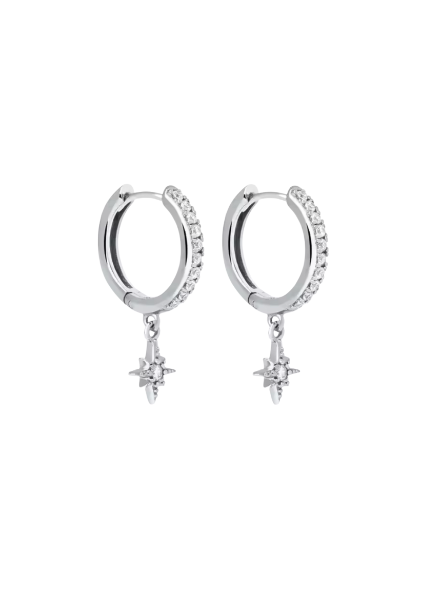 Nevina North Star Diamond Drop Silver Huggies | 925 Sterling Silver