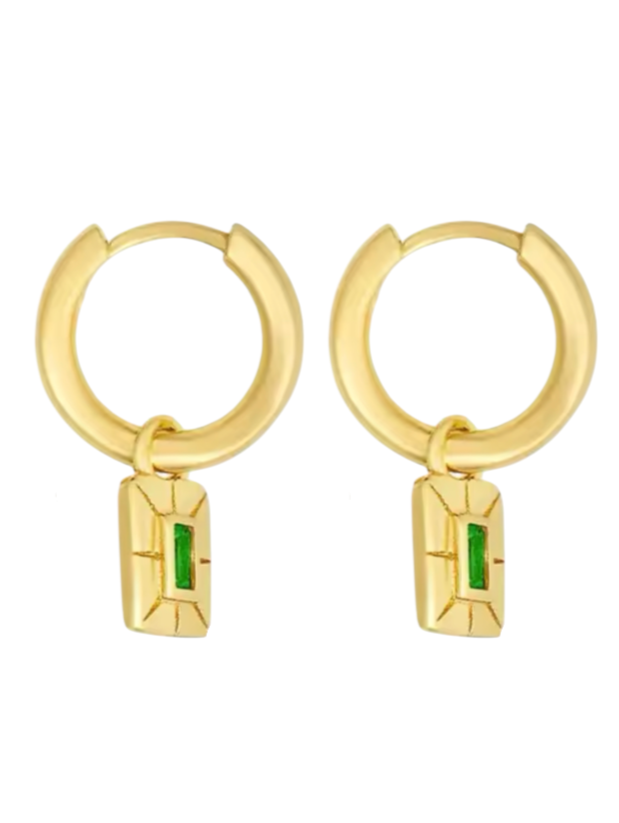 Brooke Bar Emerald Drop Gold Huggies | Gold Plated 925 Sterling Silver