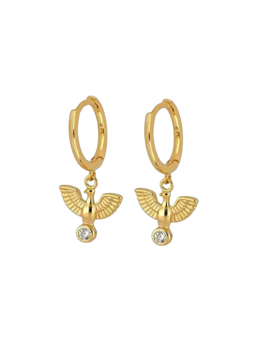 Daria Dove Diamond Drops Gold Hoops | Gold Plated 925 Sterling Silver