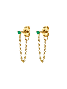 Shailee Emerald Chain Drops Gold Studs | Gold Plated 925 Sterling Silver