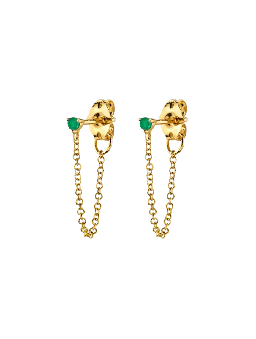 Shailee Emerald Chain Drops Gold Studs | Gold Plated 925 Sterling Silver