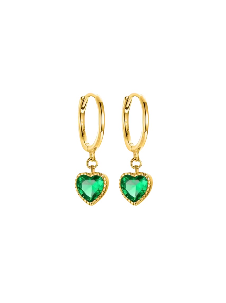 Henrietta Heart Emerald Drop Gold Huggies | Gold Plated 925 Sterling Silver