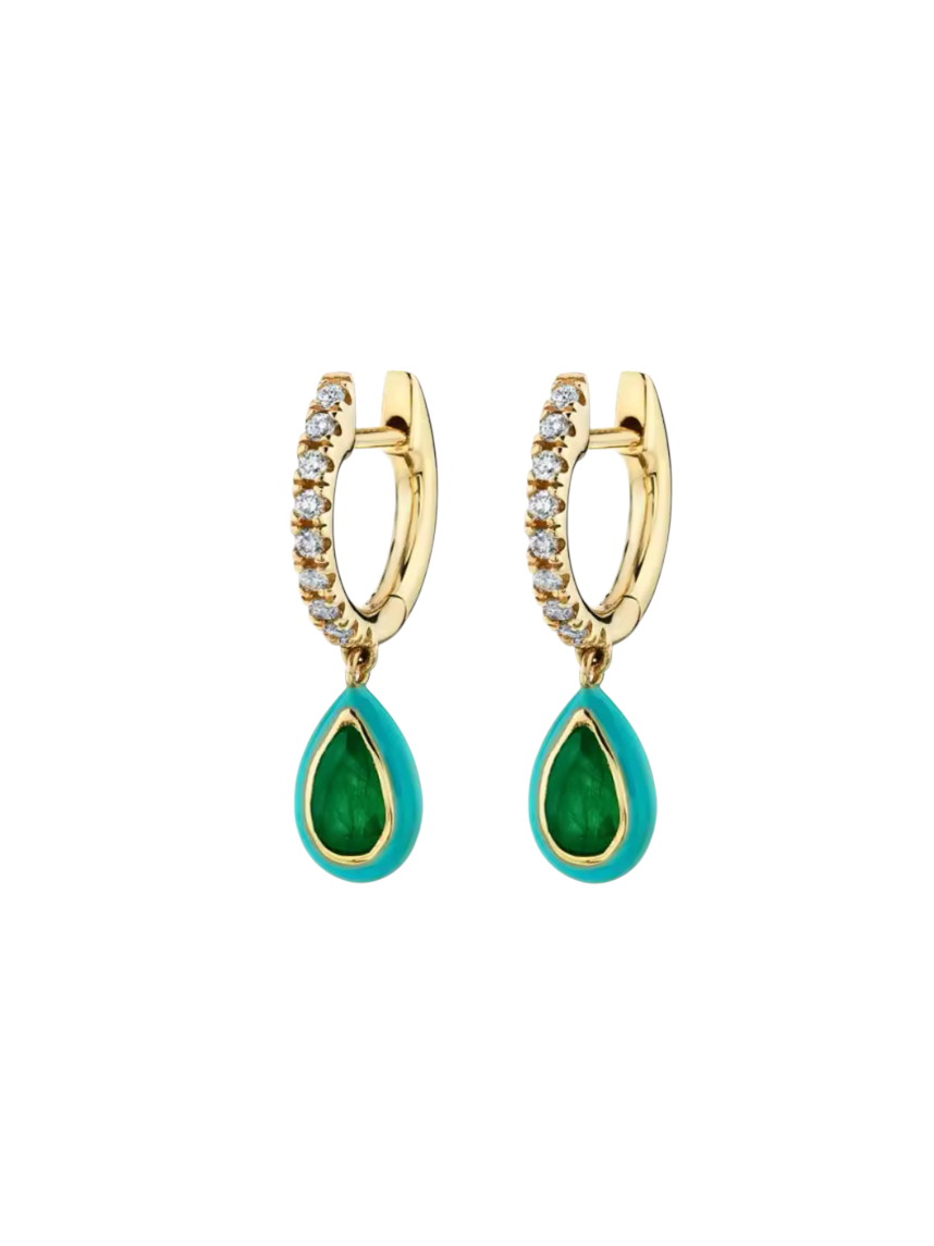 Cinzia Emerald Pear Drops Gold Huggies | Gold Plated 925 Sterling Silver