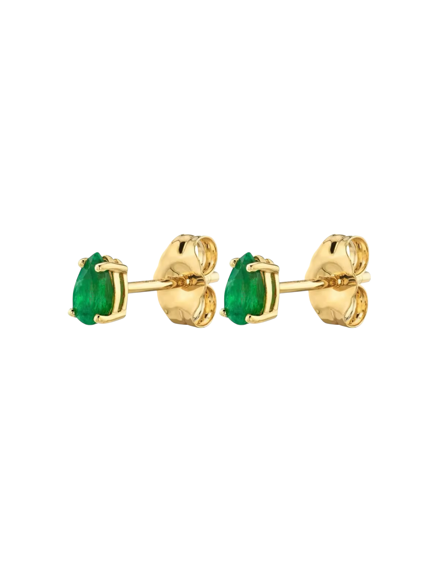 Soraya Emerald Pear Gold Studs | Gold Plated 925 Sterling Silver