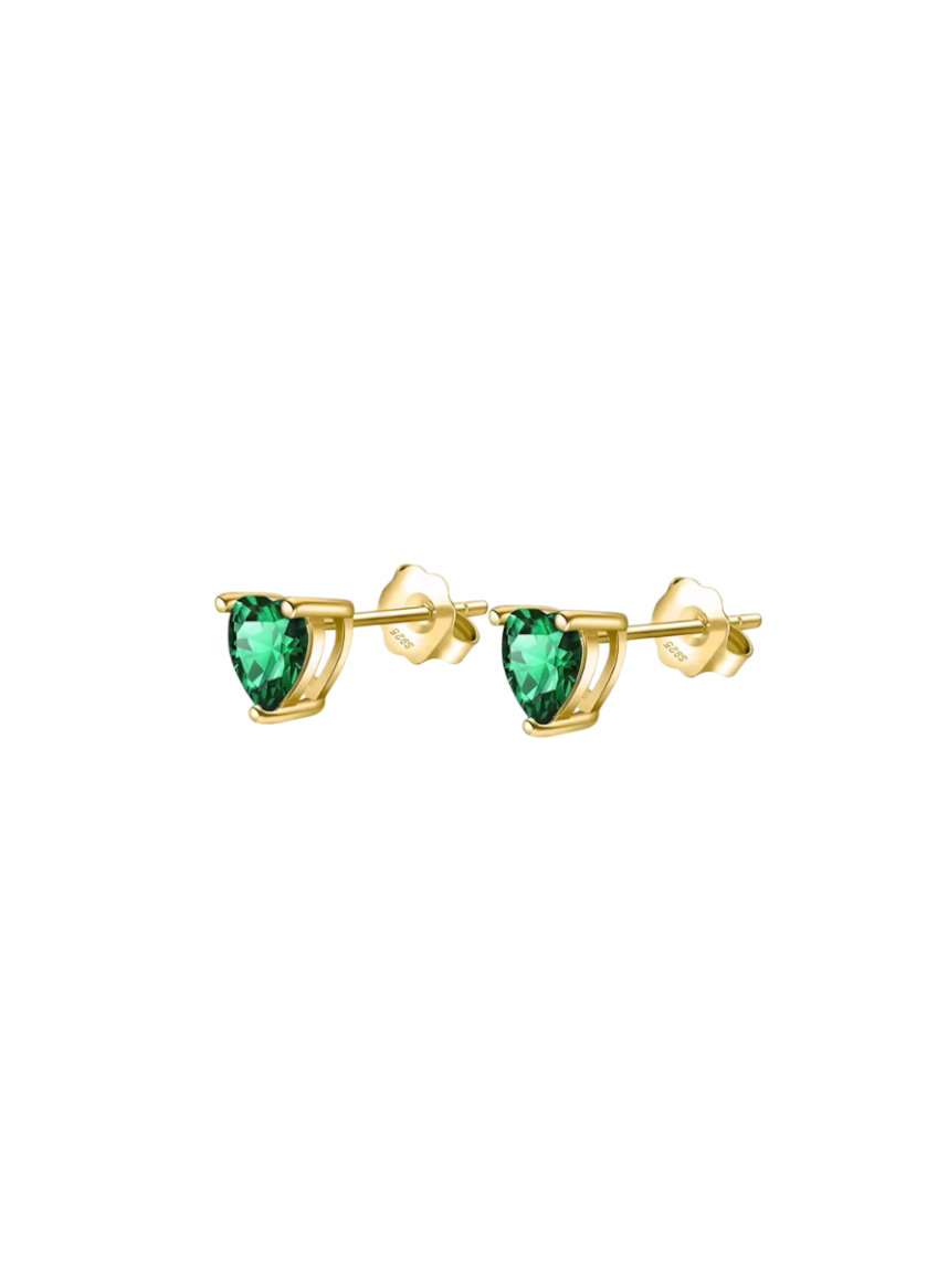 Sonnet Emerald Heart Gold Studs | Gold Plated 925 Sterling Silver