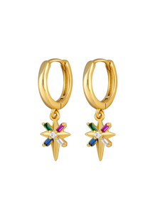 Mirella Multi Gem North Star Drop Gold Huggies | Gold Plated 925 Sterling Silver