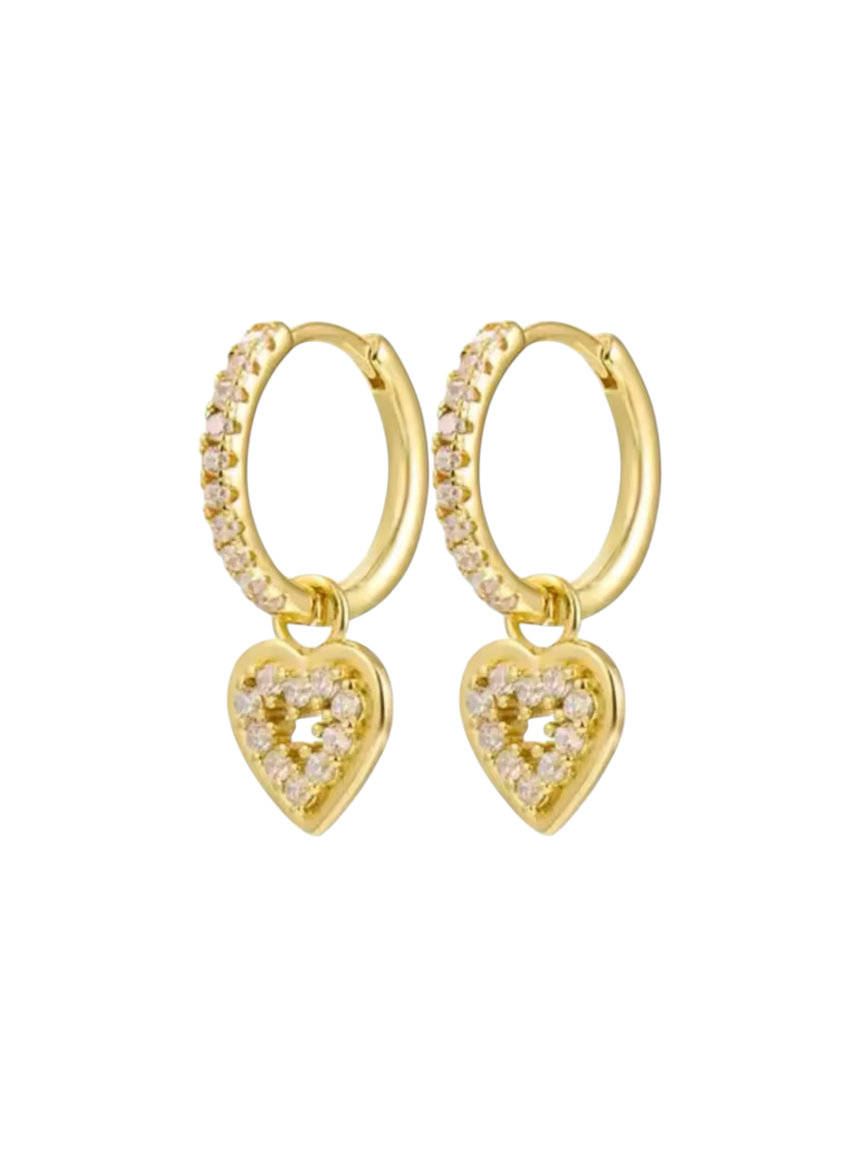 Emary Diamond Heart Drops Gold Huggies | Gold Plated 925 Sterling Silver