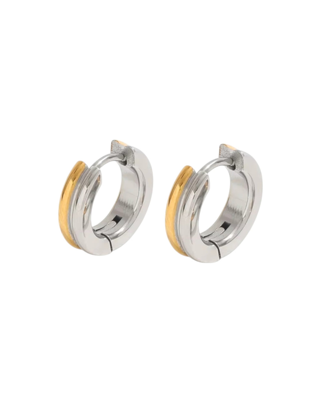 Hannah Two Tone Huggies | Stainless Steel Gold Plated