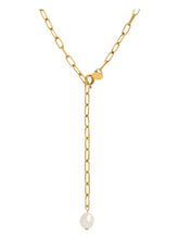 Load image into Gallery viewer, Zinnia Pearl Drop Gold Necklace | Stainless Steel Gold Plated
