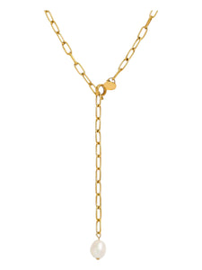 Zinnia Pearl Drop Gold Necklace | Stainless Steel Gold Plated
