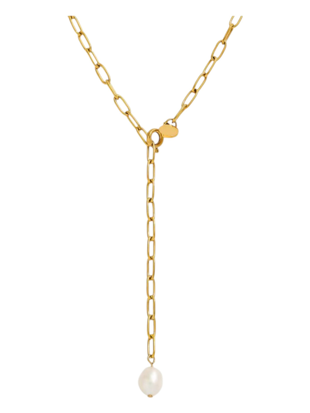 Zinnia Pearl Drop Gold Necklace | Stainless Steel Gold Plated