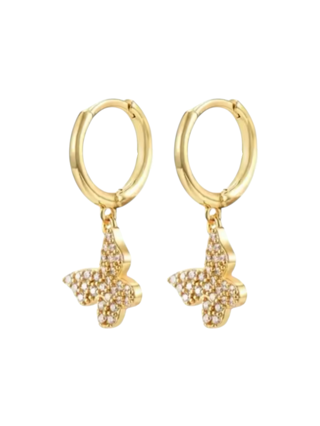 Breeze Butterfly Diamond Drops Gold Huggies | Gold Plated 925 Sterling Silver