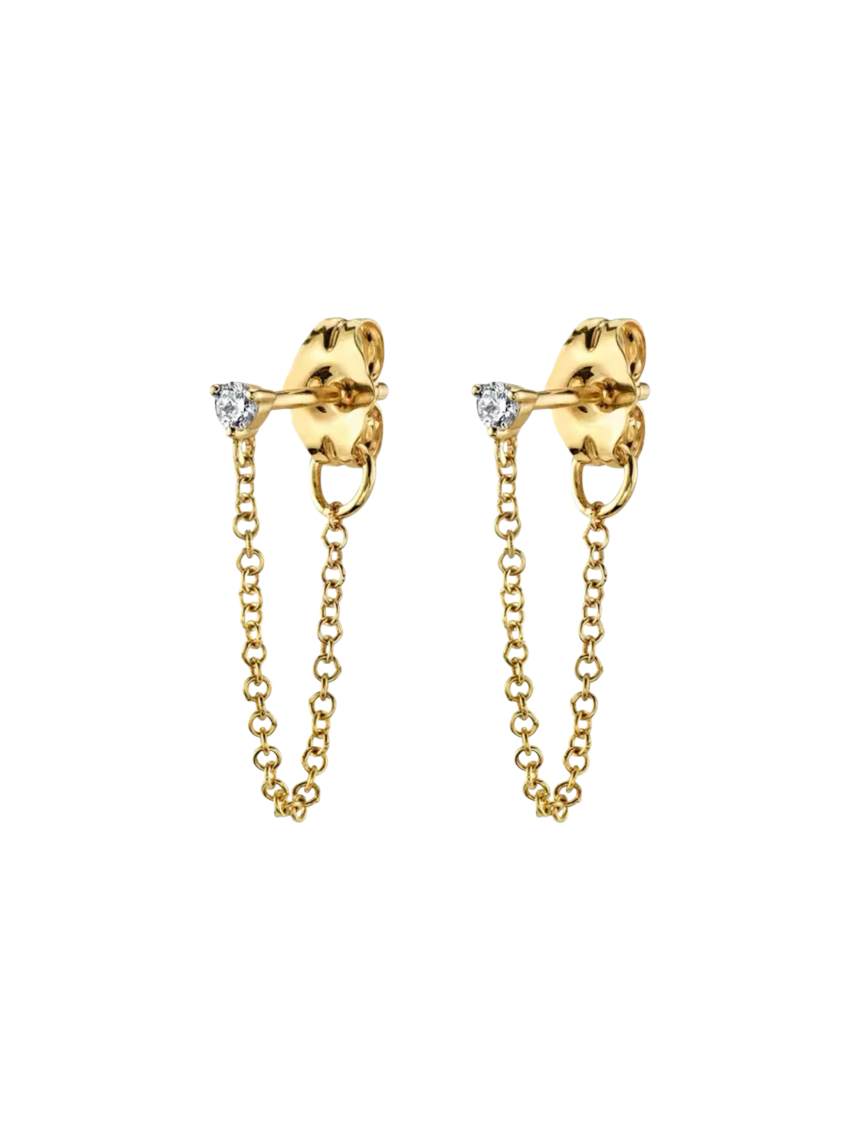 Shailee Diamond Chain Drops Gold Studs | Gold Plated 925 Sterling Silver