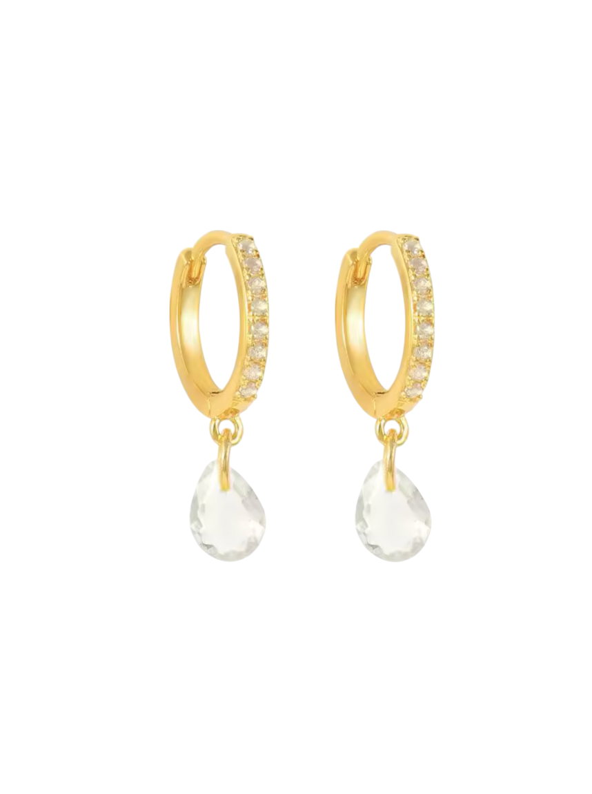 Petra Crystal Pear Drops Gold Huggies | 925 Sterling Silver