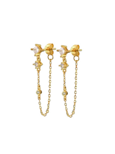 Diamond Demi Chain Drops Gold Studs | Gold Plated 925 Sterling Silver