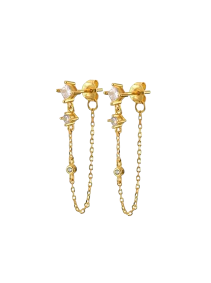 Diamond Demi Chain Drops Gold Studs | Gold Plated 925 Sterling Silver